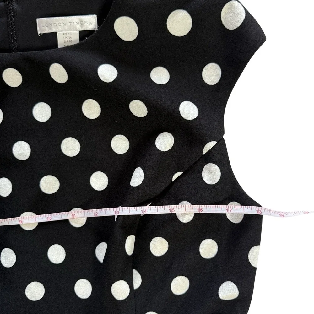 London Times Women's Size 10 Black & White Polka Dot Fit & Flare Dress